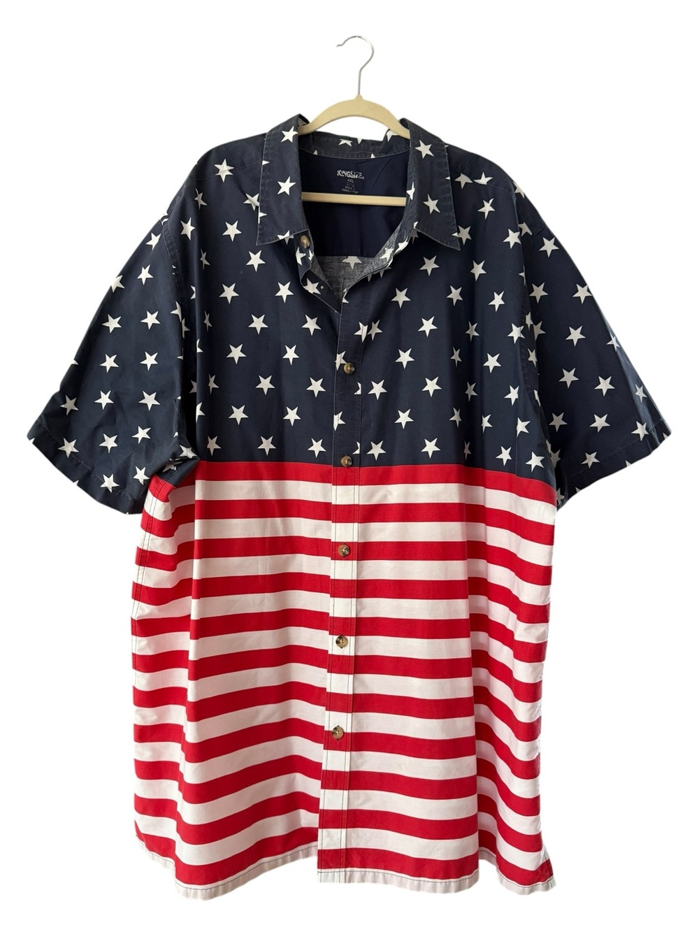 King Size Men's Patriotic American Flag Button Down Shirt 4XL Big & Tall